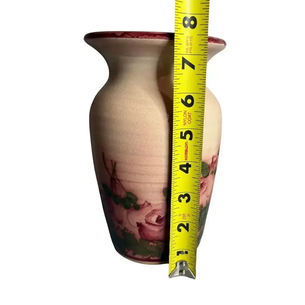 Hand-Painted Rose Motif Studio Pottery Vases — Set of 3, Signed Artist Mark Mj